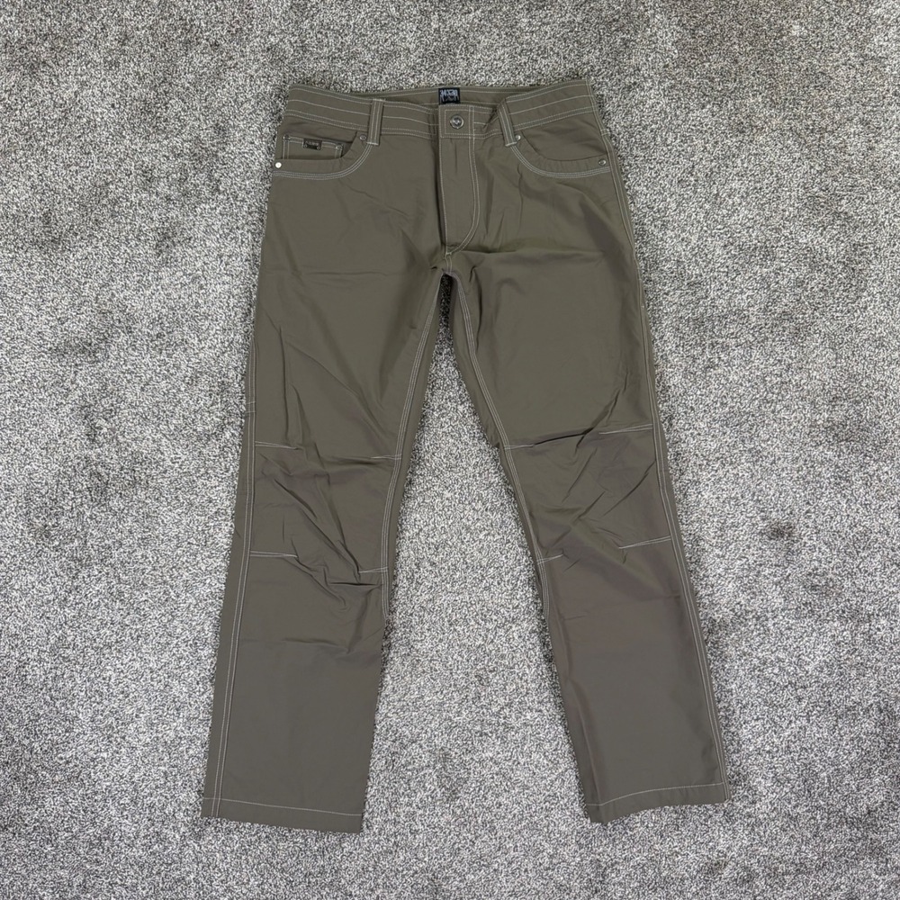 Kuhl Free Ryde Mens Pants 34x30 Dark Khaki Olive Articulated Hiking Outdoor